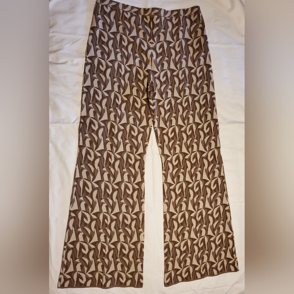 NWT - & Other Stories Knit Wide Leg Pants in Brown / Cream - Size L - RARE!